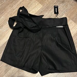 Express Black High Waist Twill Shorts with tie belt